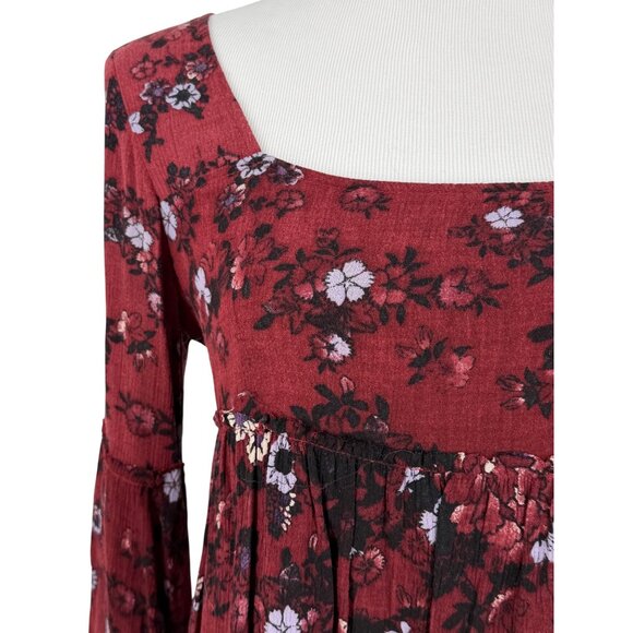 RARE Free People Floral Burgundy Bell Slv Mini Dress | Grunge Fairy Whimsigoth S - Picture 4 of 16